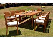 WholesaleTeak 13 Pc Luxurious Grade A Teak Dining Set 118 Rectangle Table And 12 Stacking Napa Arm Chairs NEDSNPk