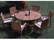 WholesaleTeak 7 Pc Luxurious Grade A Teak Dining Set 60 Round Table And 6 Wave Stacking Arm Chairs NEDSWV6