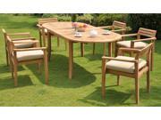 WholesaleTeak 7 Pc Luxurious Grade A Teak Dining Set 94 Oval Table and 6 Montana Stacking Arm Chairs NEDSMTa