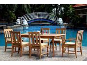 WholesaleTeak 7 Pc Luxurious Grade A Teak Dining Set 94 Double Extension Rectangle Table 4 Armless and 2 Arm Captain Santa Monica Chairs NEDSSM4