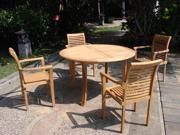 WholesaleTeak 5 Pc Luxurious Grade A Teak Dining Set 52 Round Table And 4 Mas Stacking Arm Chairs NEDSMS5
