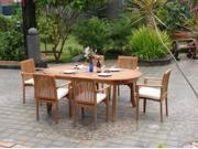 WholesaleTeak 7 Pc Luxurious Grade A Teak Dining Set 94 Oval Table And 6 Lua Stacking Arm Chairs NEDSLUa