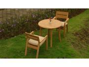 WholesaleTeak 3 Pc Luxurious Grade A Teak Dining Set 36 Round Table And 2 Vellore Stacking Arm Chairs NEDSVL1