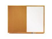 Quartet 4' x 3' Oak Finish Frame Tackboard and Melamine Combination Whiteboard