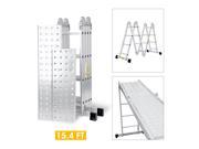 15.4 ft 4.7 M Aluminum Heavy Duty Folding Scaffold Multi Purpose Extension Ladder with Metal Panel 330 lbs Capacity