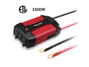 Excelvan 1500W Power Inverter 12V DC to 110V AC Converter with 3 AC Outlet Dual 0.5A USB Charging Port
