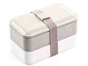 PuTwo Lunch Box Bento Box Containers with Cutlery Double Stackable Boxes Leakproof Microwave Freezer Dishwasher Safe BPA Free Gray