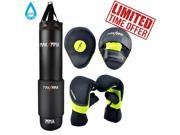 MaxxMMA 5 ft Water Air Heavy Punching Bag with Cushion Wrap Neon Yellow Washable Heavy Bag Gloves L XL Pro Punching Mitts
