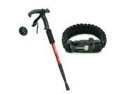 Telescopic Walking Hiking Sticks Survival Paracord Bracelet Fire Starter! Red Stick Black Bracelet