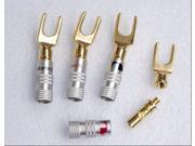 4pcs lot Nakamichi Brass Gold plated Y Spade Speaker Plugs Audio Screw Fork Connector Adapter