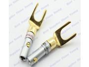 20pcs lot Nakamichi Brass Gold plated and Silver Plated Y Spade Speaker Plugs Audio Screw Fork Connector Adapter
