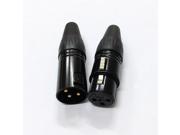 1Set Gold Pin Black 3 Pin XLR Audio Cable Connector MIC Male Plug Female Jack Adapter