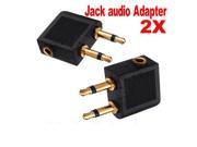 500pcs New Gold 3.5mm to Dual x 3.5mm Airplane Airline Headphone Earphone Jack Audio Adapter Black