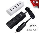 SuperiParts 2016 Hot Sale 5 USB Ports Hub Charger DC5V 6A USB Data Cable Charger Adapter For Smartphone Tablet Car Chargers ET1