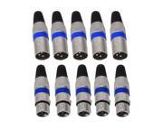 10Pairs Silver and Blue Metal 3 Pin XLR Audio Cable Connector MIC Microphone Male Plug Female Jack