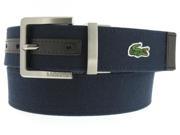 Lacoste Men s Reversible Navy Brown Leather Brushed Buckle Casual Belt