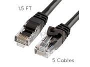 5x 1.5FT CAT6 Cable Ethernet Lan Network CAT 6 RJ45 Patch Cord Black