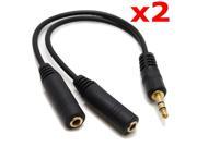 2X 3.5MM Y SPLITTER CABLE PLUG ADAPTER STEREO HEADPHONE AUDIO MALE TO FEMALE