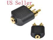 Gold 3.5mm 1 8 Stereo female jack to dual RCA male Y Splitter Audio adapter