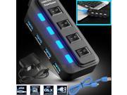 4 Port USB 3.0 Hub On Off Switches AC Power Adapter Cable For PC Laptop US