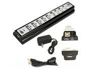 10 Port High Speed USB 2.0 Hub Expansion Power Adapter For Notebook PC Black
