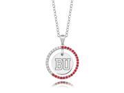 Boston Terriers Red CZ Circle Necklace in Sterling Silver