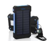 iMeshbean Portable Dual USB Solar Battery Charger Power Bank 8000mAhPhone Charger with Carabiner LED Lights Blue