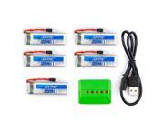 5 Pieces 3.7V 500mAh batteries for JJRC H37 Drone RC Quadcopter spare parts + USB Charger