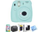 Fujifilm Instax Mini 9 Instant Camera Ice Blue (16550643) with 20 Sheets of Instant Film, Bag for Cameras, AA Charger w/AA Batteries, LCD/Lens Cleaning Pen, Len