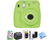 Fujifilm Instax Mini 9 Instant Camera Lime Green (16550655) with 20 Sheets of Instant Film, Bag for Cameras, AA Charger w/AA Batteries, LCD/Lens Cleaning Pen, L