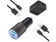 Charger Kit for Samsung Galaxy S7/S7 Edge, S6/S6 Edge/Note 5 and More, Car Charger + Wall Charger + 2 Pcs 3.3ft Micro-USB Cord