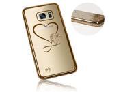 Xtra-Funky Range Samsung Galaxy S7 Edge Slim Silicone Case with Sparkling Crystal Edging and Heart - Gold