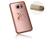 Xtra-Funky Range Samsung Galaxy S7 Edge Slim Silicone Case with Sparkling Crystal Edging and Swan - Rose Gold