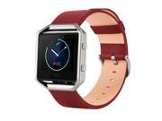 Leather Band For Fitbit Blaze With Silver Frame (Small) - Red