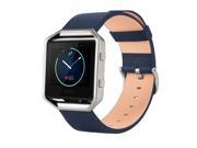 Leather Band For Fitbit Blaze With Silver Frame (Small) - Blue