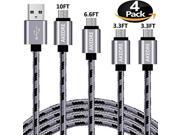 Micro USB Cable, AKEDRE 4Pack [10FT 6FT 3FT 3FT] Super-Durable Nylon-Braided Android Charging Cord for Samsung Galaxy S7 Edge/S7/S6/S4/S3,Note 5/4/3