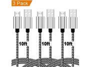 Micro USB Cable 10ft,[3 Pack]Extra Long Fast Charging Cord Nylon Braided High Speed USB Durable Android Charger Cable for Samsung Galaxy S7 Edge/S6/S5,Android P