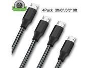 Micro USB Cable,ONSON 4Pack 3FT/6FT/6FT/10FT Long Premium Nylon Braided Android Charger USB to Micro USB Charging Cable Samsung Charger Cord for Samsung Galaxy