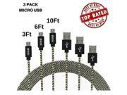 ALMM 3Pack 3FT 6FT 10FT Long Micro USB Cable, High Speed Nylon Braided Micro USB Fast Charging Cord & Data Transfer Android Charger for Samsung Galaxy S7/S6/S5/