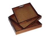 Home Decorative Square Wooden Trays with Woven Center Pattern Set of 3