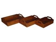 Home Decorative Rectangular Wooden Trays with Raised Side Handles Set of 3