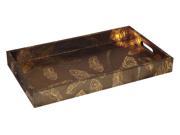 Home Decorative Golden Vinyl Patterned Tray with Surrounding Gold Feather Accents
