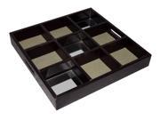 Home Decorative Square Faux Leather Tray with 9 Slots with Alternating Fabric And Mirrored Center Pattern