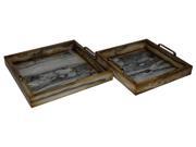Home Decorative Dark Faux Marble Square Trays with Side Chrome Handles Set of 2