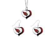 Arizona Cardinals NFL Glitter Heart Necklace and Earring Set Charm Gift