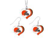 Cleveland Browns NFL Glitter Heart Necklace and Earring Set Charm Gift