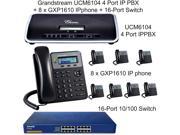 Grandstream UCM6104 4 Port IP PBX 8 x GXP1610 IP phone 16 Port 10 100 Switch