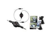 eForCity Black Universal Suction Mount In Car Phone Holder Black Retractable 3.5mm Audio Extension Cable M M For Samsung© Galaxy S 2 i9100 SIV S4 i9500