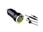 eForCity Mini Black Car Charger Black Headset Compatible With Samsung© Galaxy S3 S4 I9300 Note 2 i9500