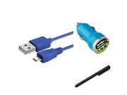 eForCity Mini Blue Car Charger USB Cord Black Stylus Compatible With Samsung© Galaxy S4 S3 I9300 i9500 Note 2 N7100
